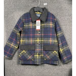 Pendleton Jacket Mens Medium Blue Plaid Wool Button Front Bomber Lined Coat